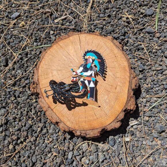 Bolo Tie Zuni Native American Sterling Silver Inlay Rare Chief‎ Ceremonial *** - Picture 10 of 12